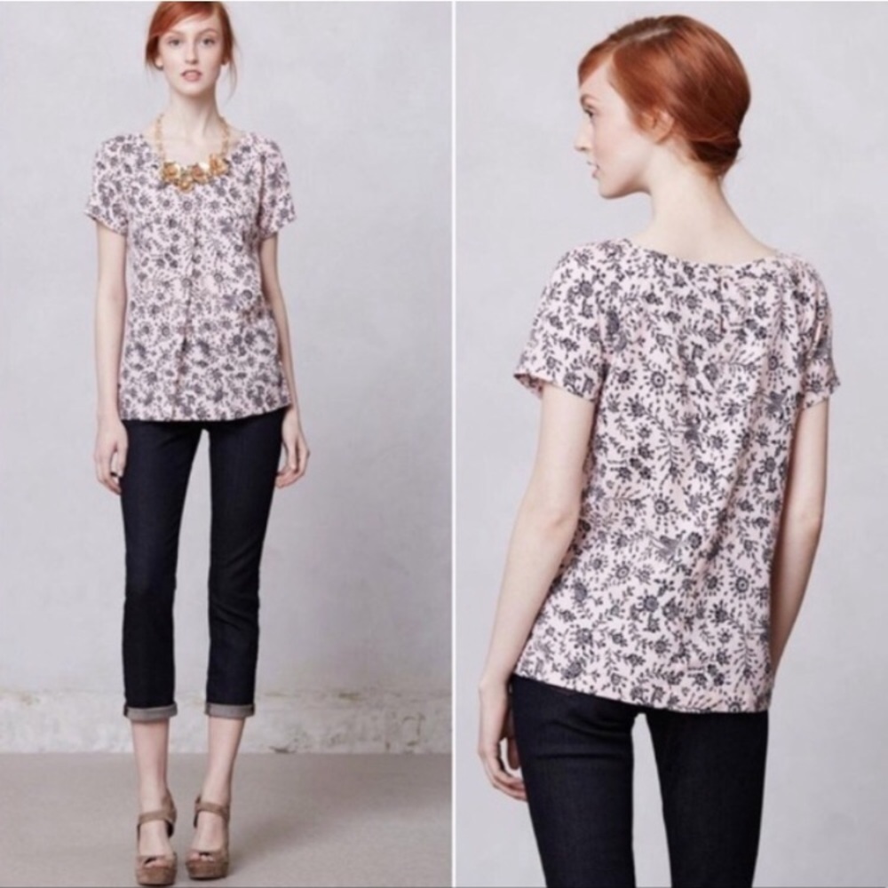 •Portrait of a Girl• floral silk blend top {C22}